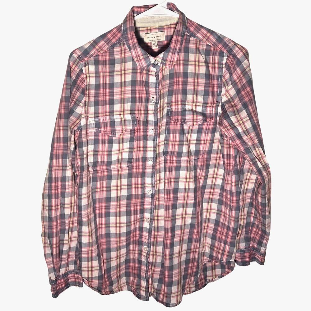 Chic Lucky Brand Burgundy & Cream Button Up Shirt - Small